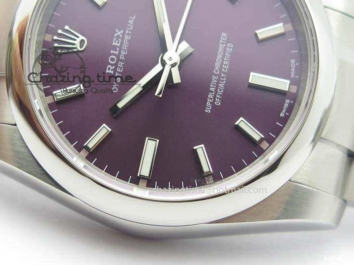 1225 Oyster Perpetual 34mm Ladies 114300 1:1 Best Edition Red Grape Dial On SS Bracelet A ZeroBulk 3802